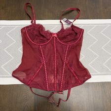 Adore Me Corset Top Size 36C Pink Sheer Mesh Garter Straps Lingerie Bustier