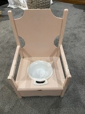Vintage MCM Wooden Potty Training Chair Pink Rustic Primitive Bowl Insert