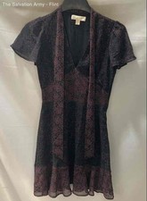 Michael Kors Womens Black Short Sleeve Star Knee Length Fit & Flare Dress Sz XS