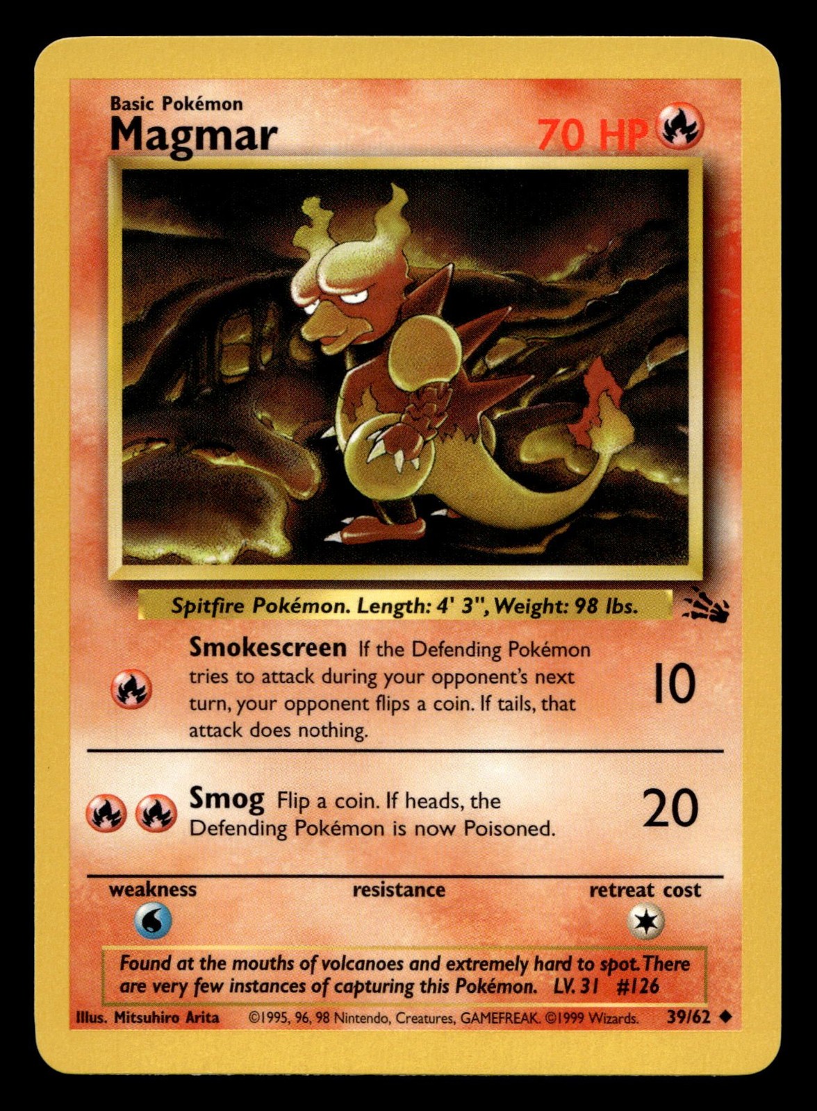 Magmar 39/62 Uncommon Fossil WOTC Pokemon NM