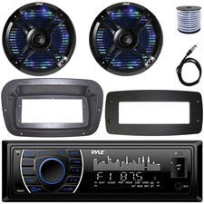 Pyle 1-DIN Marine MP3 Receiver W/Kit  Adapter Plate, 2x 6.5" RGB LED Speakers