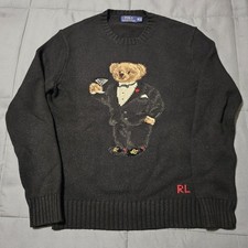 Polo Ralph Lauren Bear Knit Sweater Tuxedo Pattern Martini Embroidery Wool