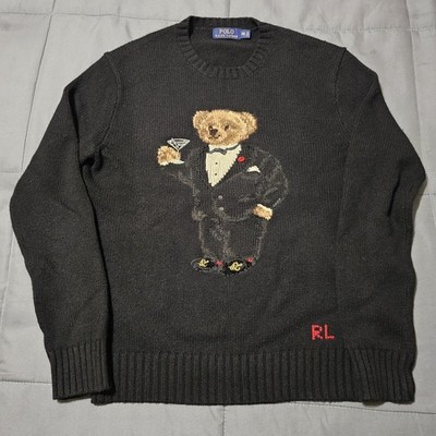 Polo Ralph Lauren Bear Knit Sweater Tuxedo Pattern Martini Embroidery Wool 