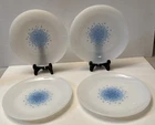 Four (4) Vintage Anchor Hocking Fire-King Blue Mosaic Salad Plates