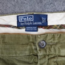 Vintage Polo Ralph Lauren Pants Mens 36x30 Green Hammond Corduroy Pleated Cuffed