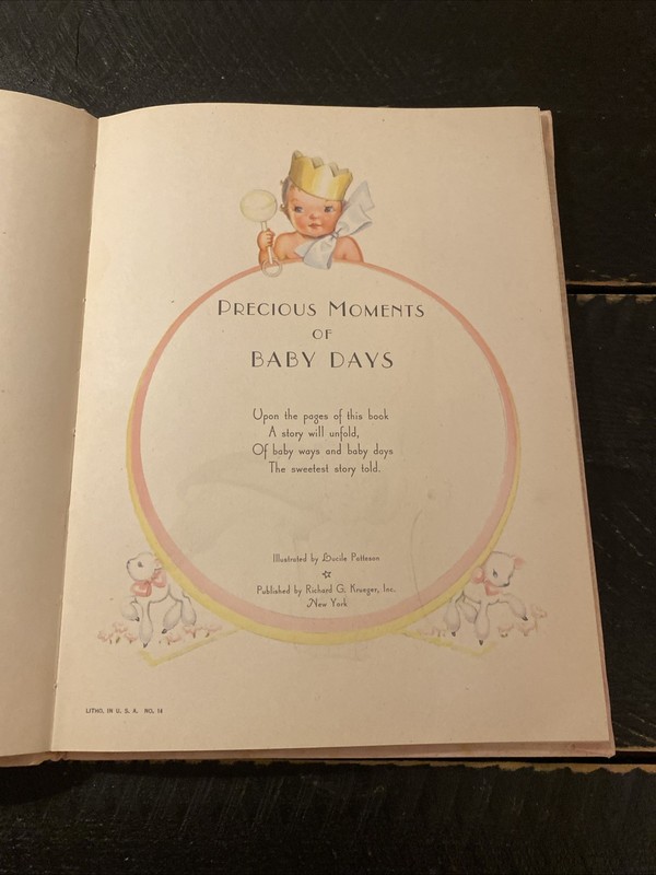 VTG Baby Book 1942 Illustrated Pages & Baby Records With Writing Pink Silk Cover