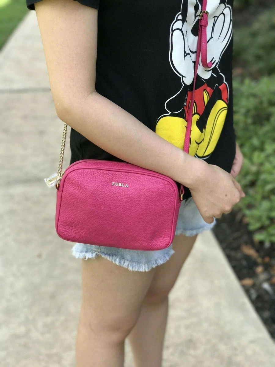 Pink Saffiano Camera Crossbody