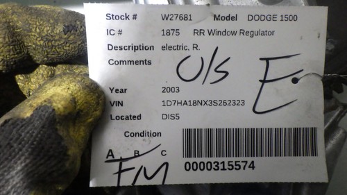 03 DODGE 1500 PICKUP RIGHT REAR Window Regulator - Foto 2 di 10