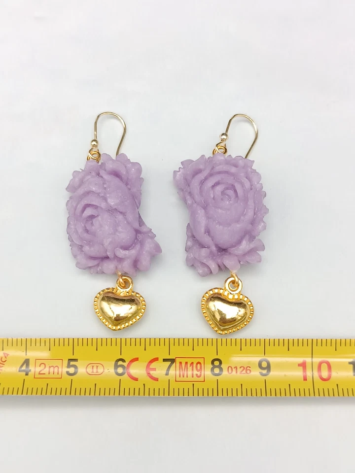 Orecchini donna pendenti viola rosa monachella argento 925 Sacro Cuore - Immagine 2 di 4