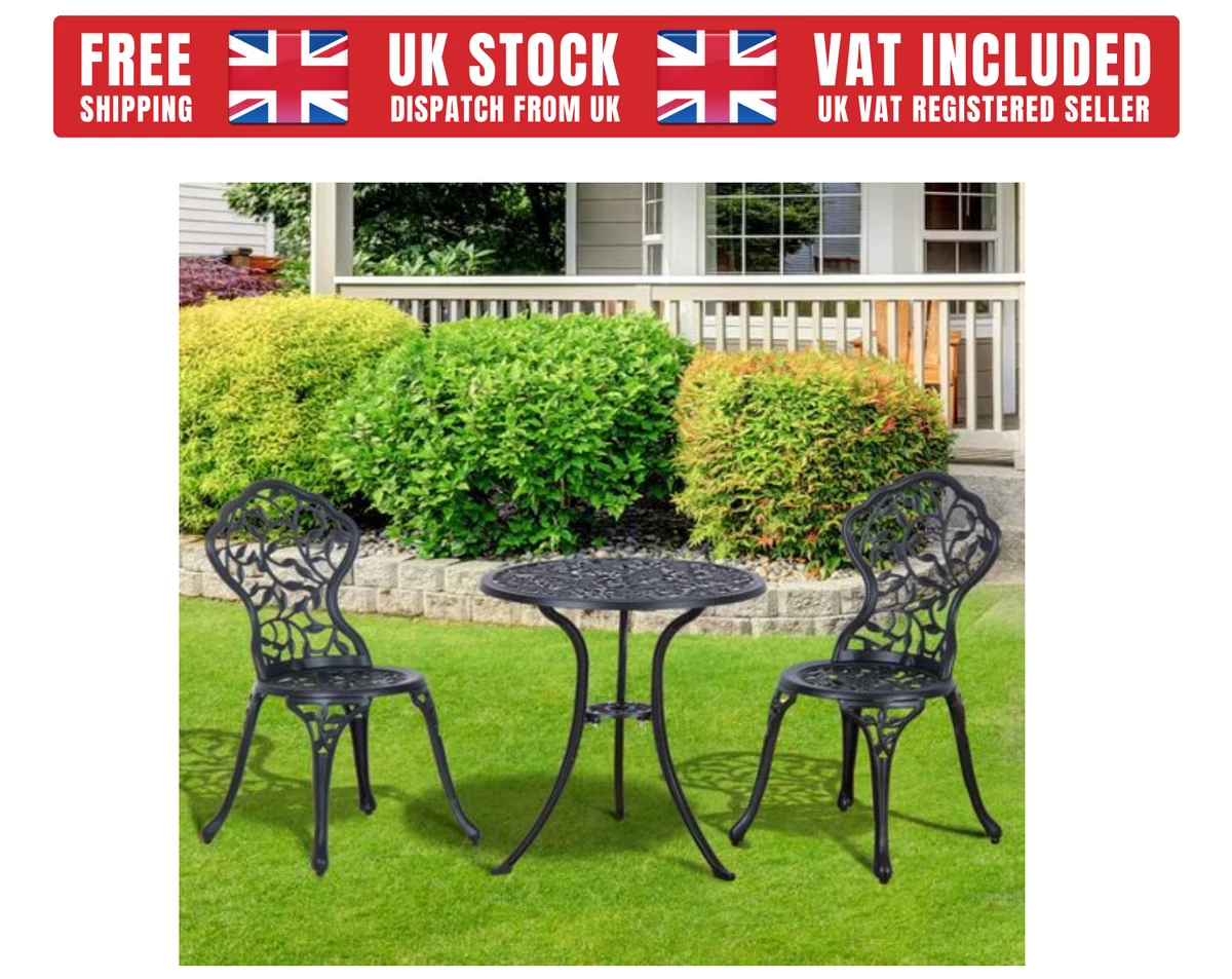 Garden Chair Set Cast Aluminium 3 Pcs Bistro Set Black eBay