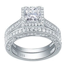 Women 2ct Princess AAAA Cz 925 Sterling Silver Wedding Engagement Ring Set 4-13