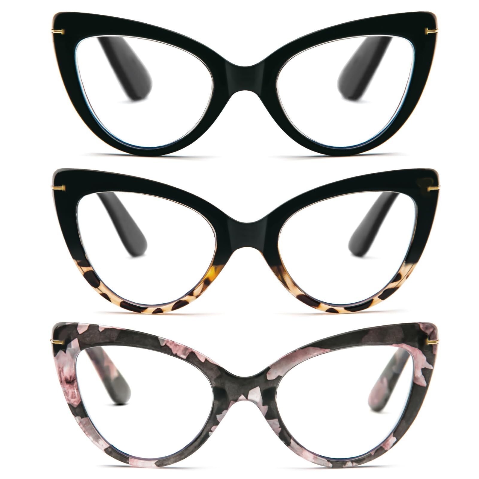 Oversized Cat Eye Reading Glasses Women Blue Light Blocking with Magnificatio...