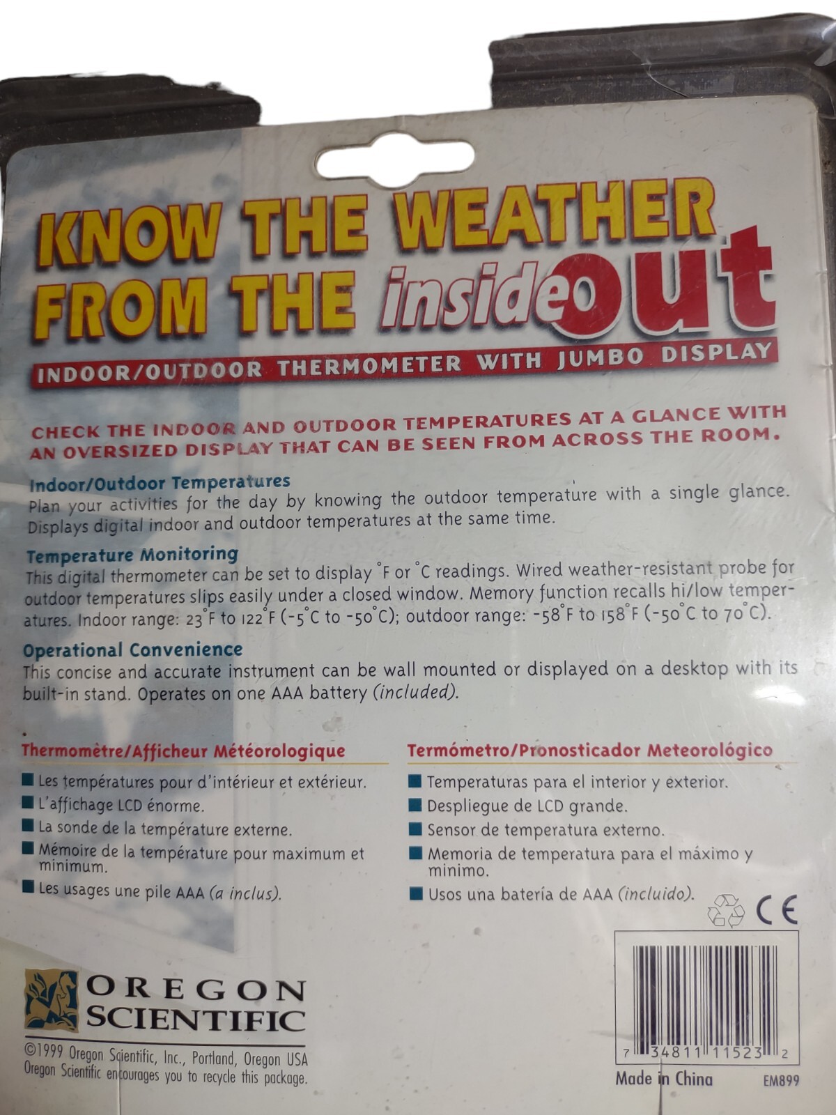 Oregon Scientific Indoor/Outdoor Thermometer Forecaster Jumbo Display