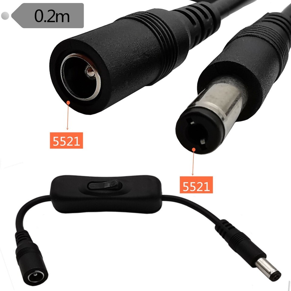 1pc DC Power 5.5mm x 2.5mm 2.1mm Male to Female On/Off Switch Cable for ...