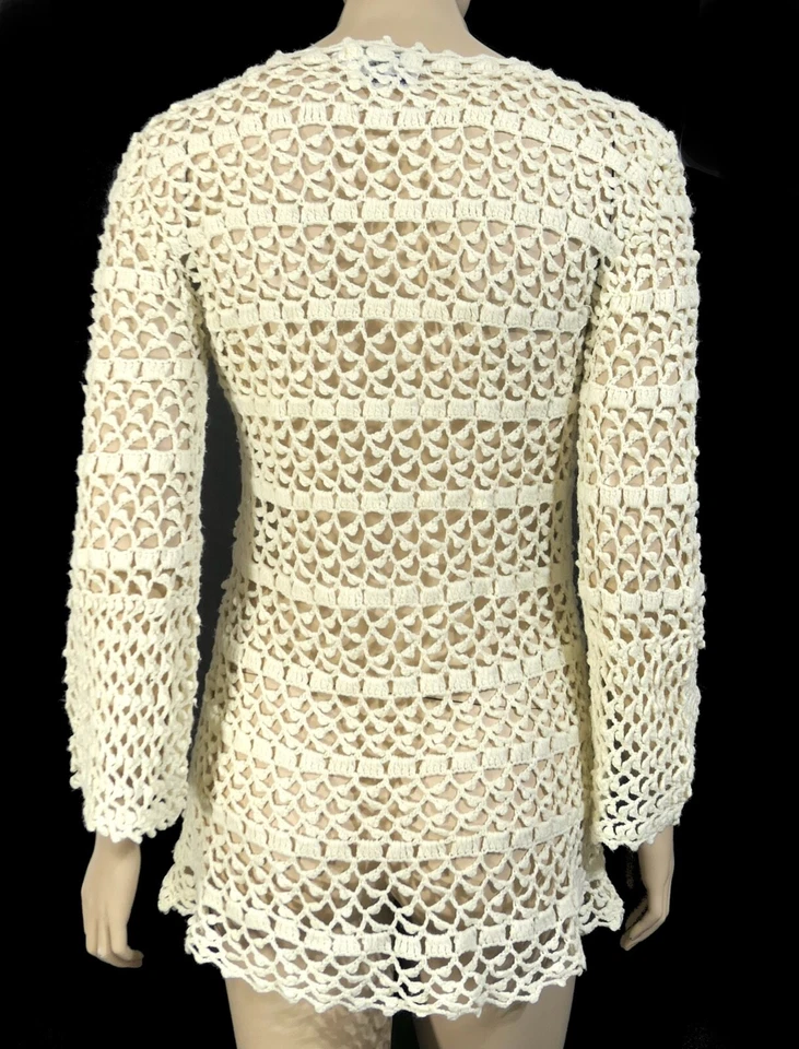 Vintage 70s LeRoy Sweater Sexy Hollow Cut Out Fishnet Flower Bell Mod Go Go M - Image 2 of 4