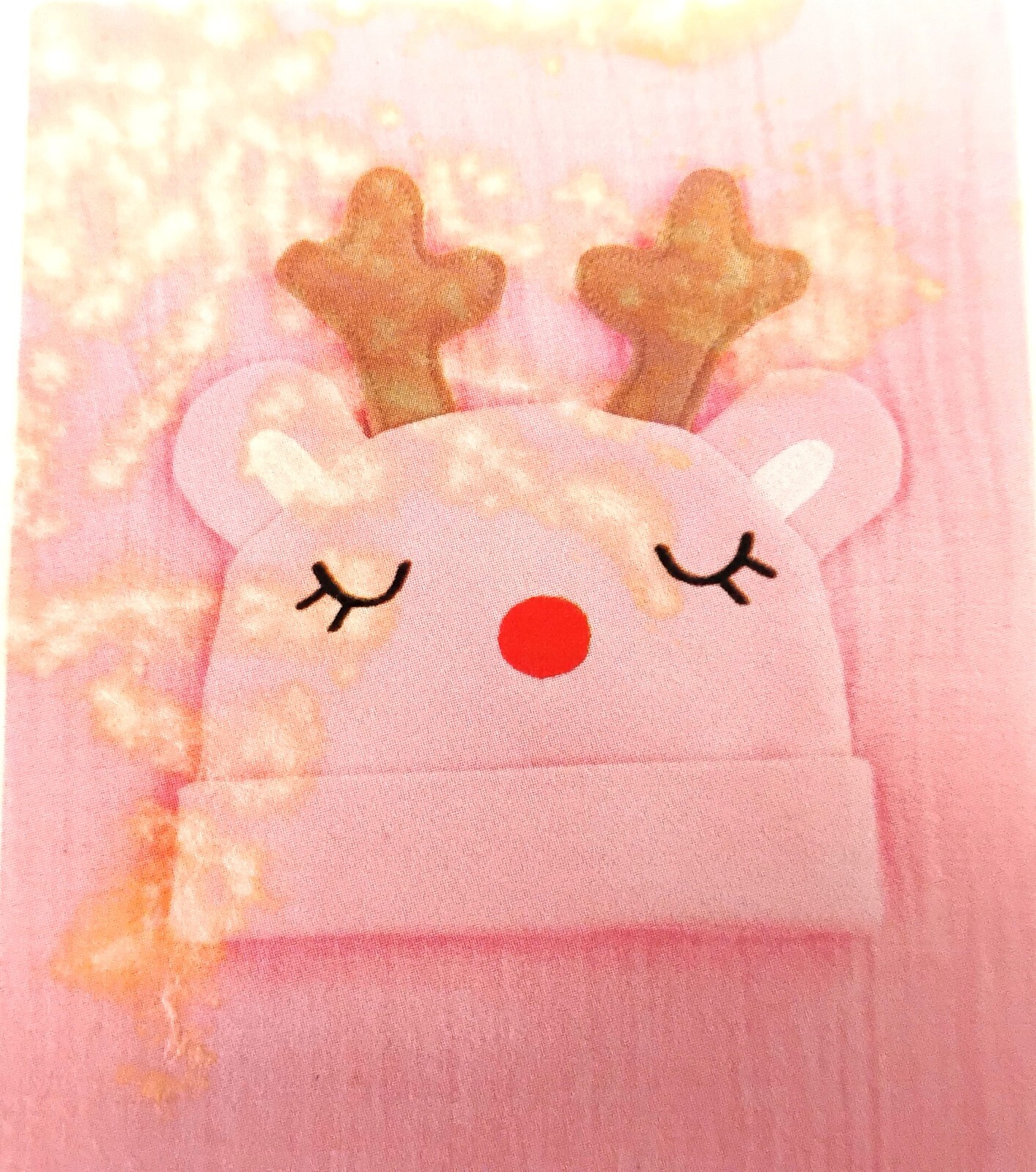 NIP Parent's Choice Pink Set for Newborn Girl-Reindeer Beanie & 40" Sq. Swaddle