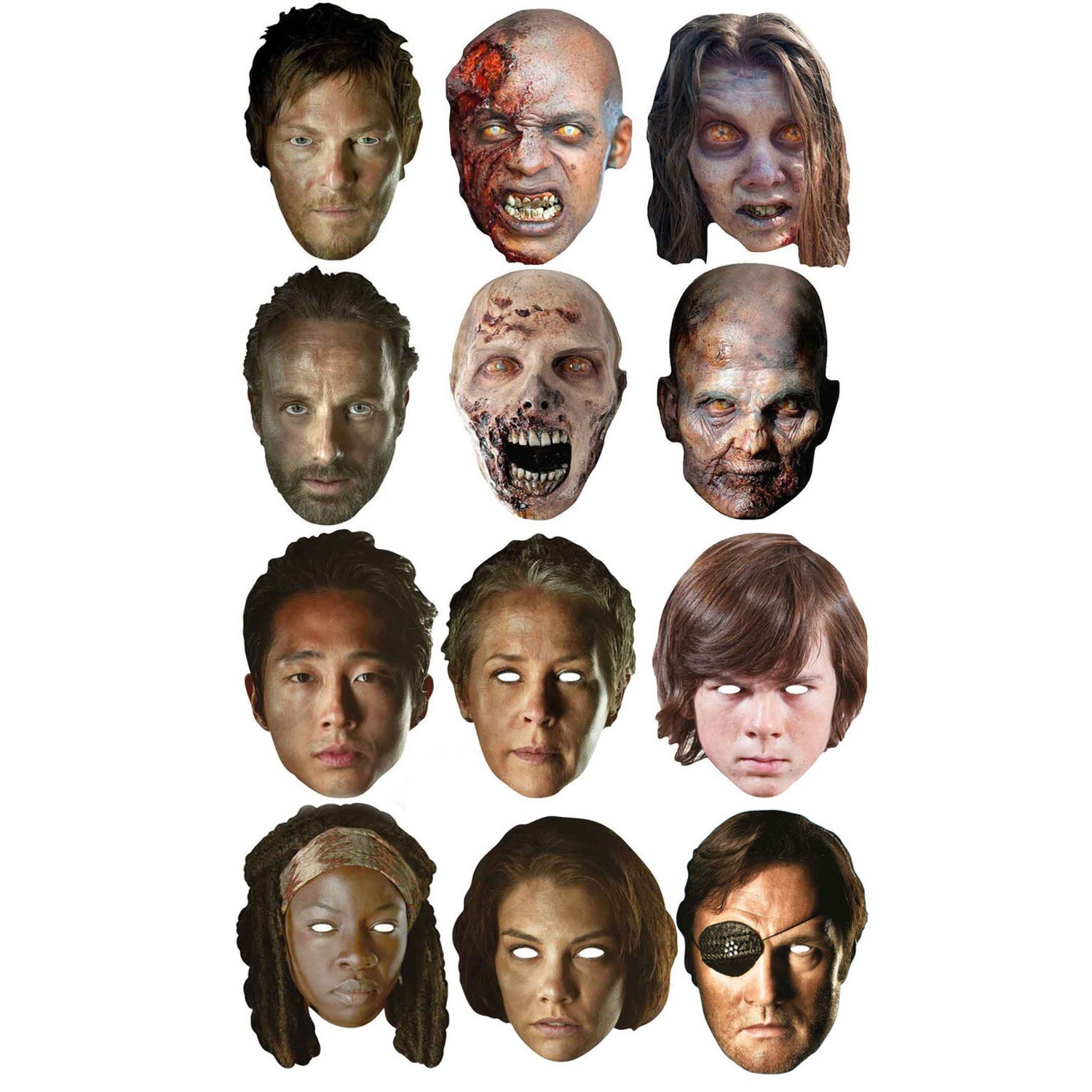 The Walking Dead Masks - 12 pack Daryl Dixon Rick Grimes Zombies Carol Carl