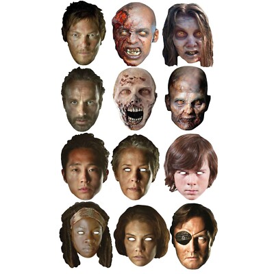 The Walking Dead Masks - 12 pack Daryl Dixon Rick Grimes Zombies Carol Carl