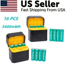 PUJIMAX 3400mWh 1.5V 16Pcs AA Rechargeable Rapid Lithium Batteries & 2 Charger