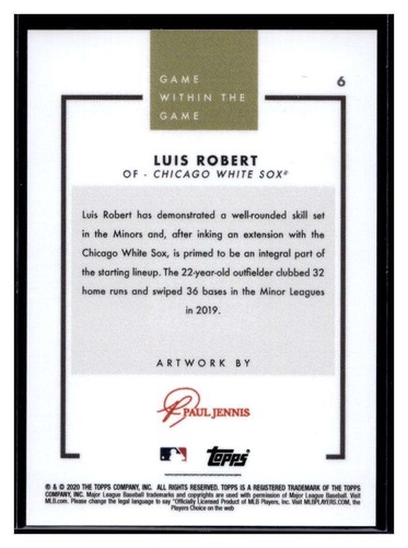 2020 Topps Game Within the Game #6 Luis Robert RC Rookie Card RC Shield (c) - Picture 2 of 2