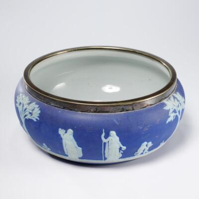  Jasper ware シルバージュビリー Wedgwood Antique Blue Jasperware Silver Plated Biscuit Cookie Jar