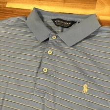 Polo Golf Ralph Lauren Mens L  Polo Blue White Stripe Pima Cotton White Pony