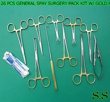 26 PCS GENERAL SPAY SURGERY PACK SURGICAL INSTRUMENTS KIT W/ GOLD HANDLE DS-1052