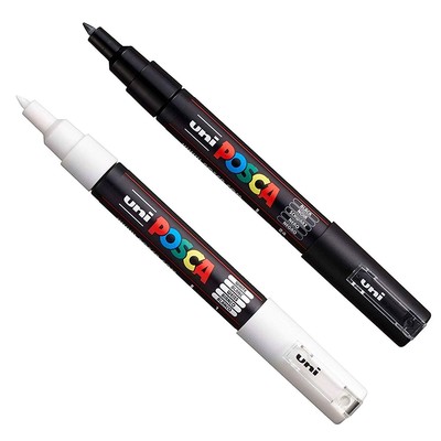POSCA Paint Markers Set of 2 Black and White 0.7mm Fine Tip for Crafting
