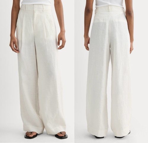 Everlane The Linen Way-High Drape Hose Gr. 2 creme Plissee weites Bein bequem