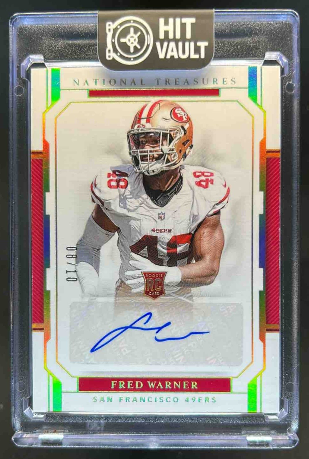 2018 Panini National Treasures Fred Warner RC Gold Rookie Auto #/49 49ers view 1