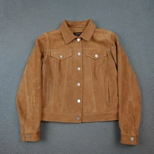 Quince Suede Trucker Jacket Womens Medium Cognac Brown Goat Leather Lined