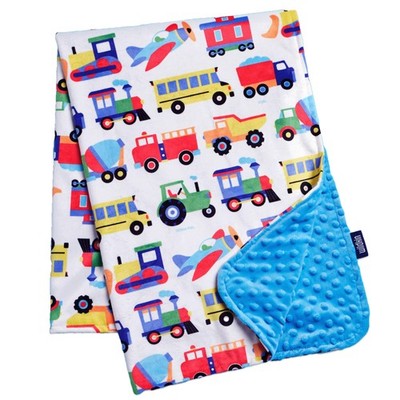 Plush Baby Blanket Soft Cozy Travel Daycare Trains Planes Trucks Design