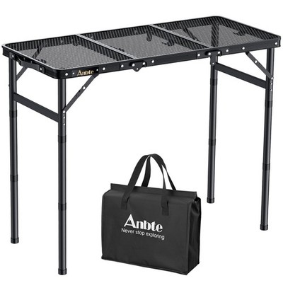 Folding Grill Table, 3ft Tri-Fold Aluminum Folding Table Adjustable Height Ma...