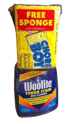 Vintage 1991 ~ WOOLITE ~ 22 fl oz TOUGH STAIN RUG CLEANER w/ Sponge  SEALED NEW 