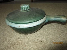 Hull 1960's Oven Proof USA Green Drip Ceramic Individual Casserole w/Lid