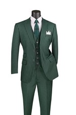 Vinci Men's Regular Fit Gangster Stripe 2-Button 3-Piece Suit Hunter Green