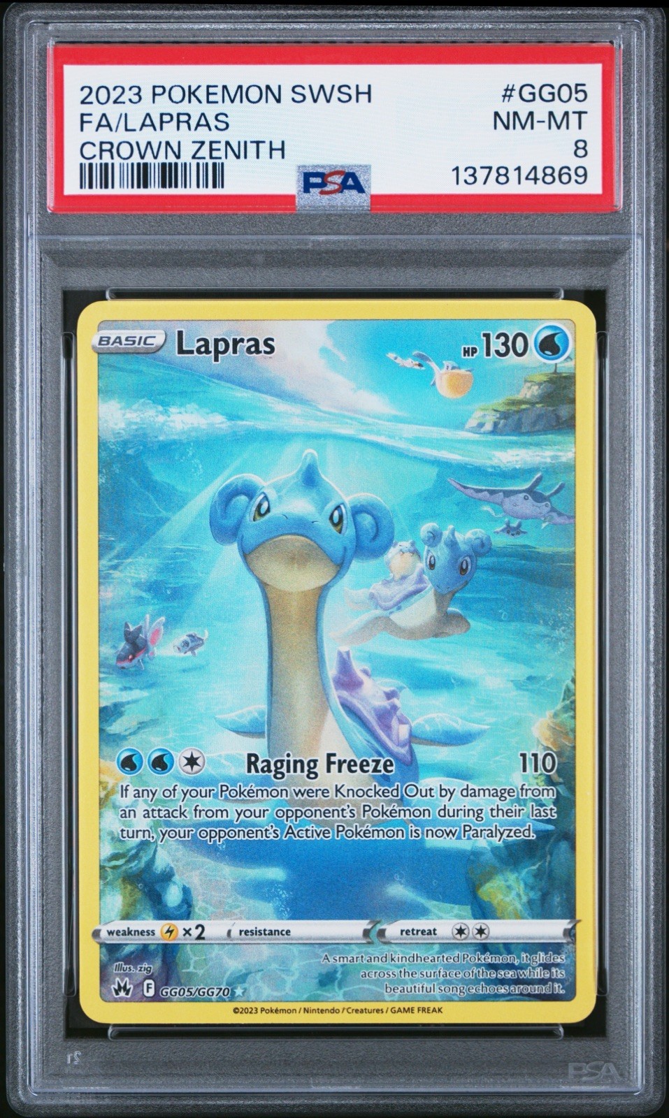 2023 POKEMON SWSH FA/LAPRAS CROWN ZENITH #GG05 PSA 8