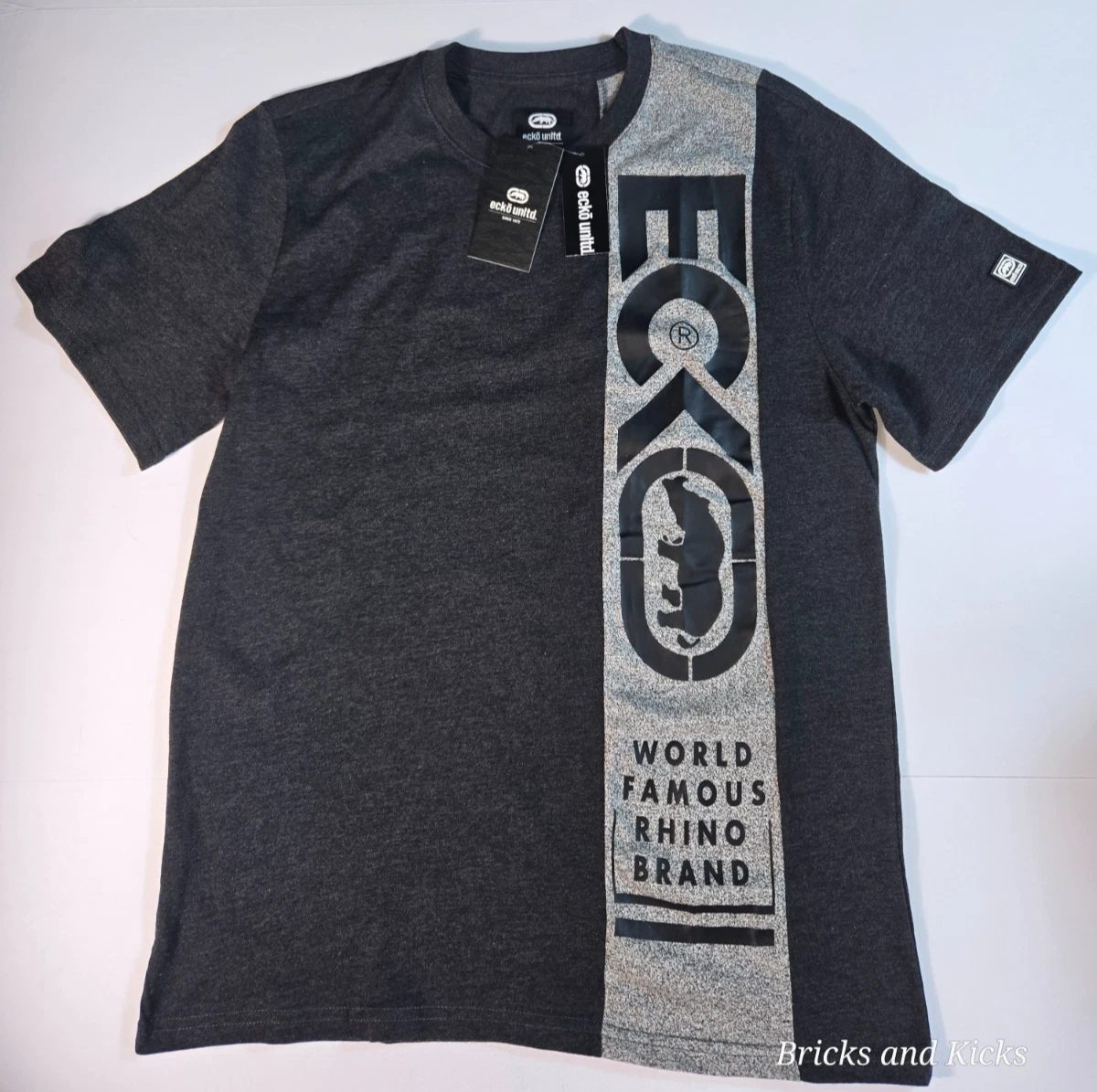 Ecko Unltd Men's Crewneck Black Heather Vertical Logo T-Shirt Sizes S, M, L, XL