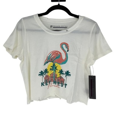 Prince Peter Women's Small Flamingo Key West Florida White USA Made T-Shirt N6-1