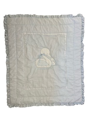 Glenna Jean Vintage Comforter Baby Crib Blanket Set Ducks Ruffle Lace Bow Blue