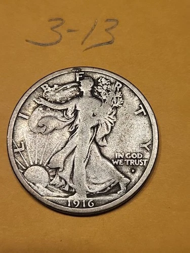 1916 D Walking Liberty Half Dollar VG Lot3-13