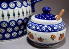LOT 2 PCS. BOLESLAWIEC POLISH POTTERY ONION JAR & HONEY CONDIMENT JAR WITH LIDS — photo 5