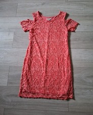 Peacocks Coral Pink Lace Shift Dress Cold Shoulder Smart Evening Party BNWT UK12