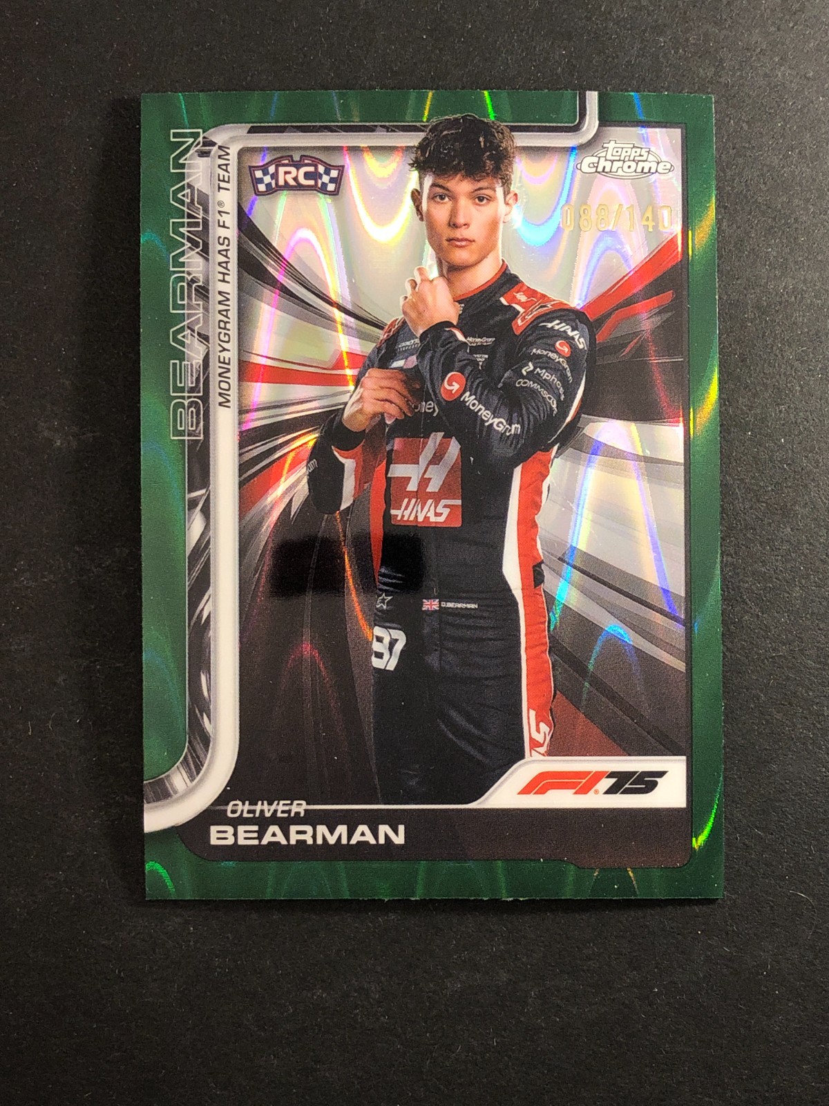 Oliver Bearman RC 2025 Topps Chrome F1 #14 Forest Green RayWave 088/140 SP