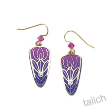 Adajio Earrings Pink Blue Trowel Shape Shiny Gold Plated Tulip Floral Overlay