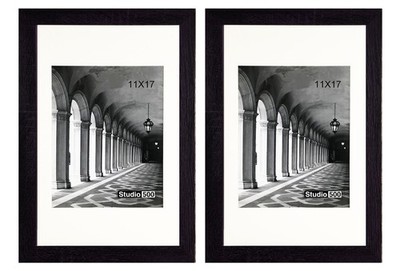 2pc 11x17 Black Smooth Wall Wood Frames PlexiGlass w/2 Mats 8.5x11 & 8x10