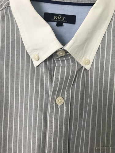 EASY SHIRT LARGE GREY Striped White Collar Button Up Long Sleeve PEAKY BLINDERS - Picture 2 of 22