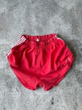 Vintage Adidas West Germany Shorts Red White 3 Stripe Cotton Running Racing VTG