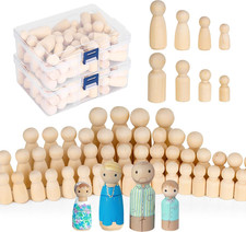 100 Pack Wooden Peg People, Assorted Size Wooden Peg Dolls with Storage Case, Un