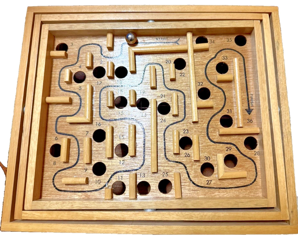 Vintage 1982 Spencer Gifts Labyrinth Wooden Maze Game Complete with Box Taiwan - Image 3 of 4